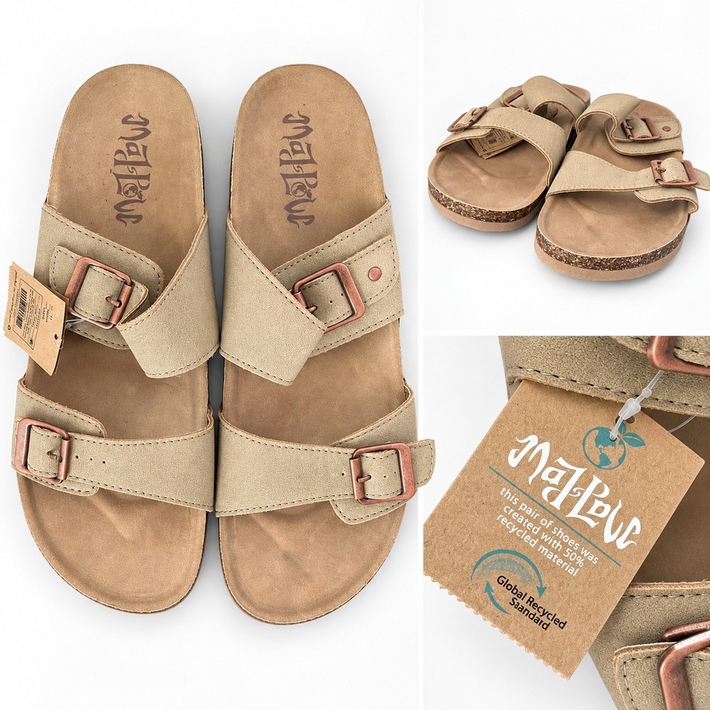 Mad Love Keava Taupe Faux Suede Two-Strap Buckle Slide Sandals Womens 11 NEW